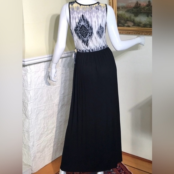 Sz Med⭐️NWT Chris and Carol Ikat Black & Grey Summer Maxi Dress - Picture 7 of 13